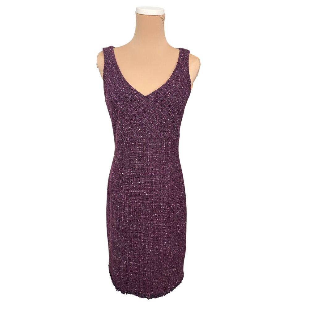Jones New York Wool Blend Tweed Sheath Dress Womens 6 Purple Career Work
